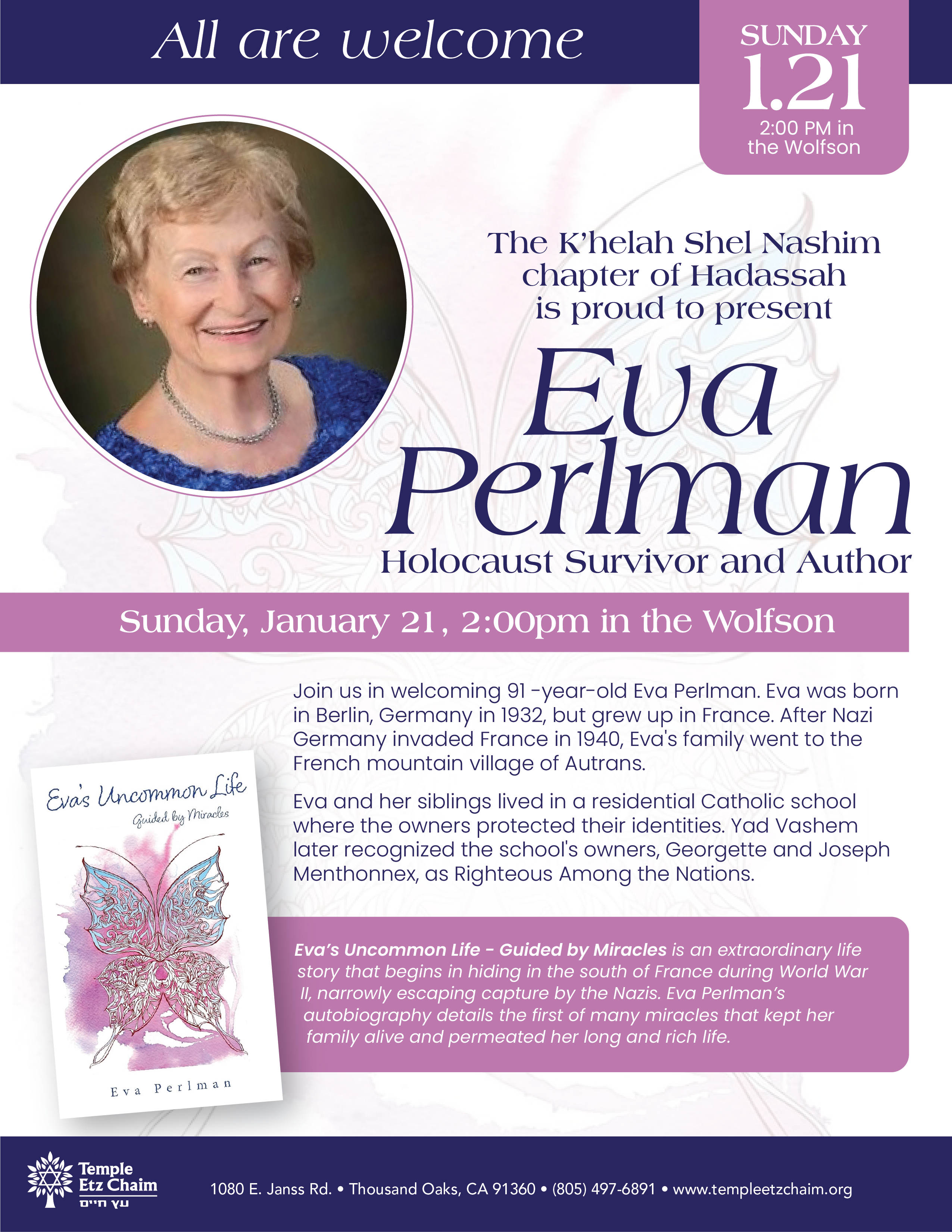 Guest Speaker - Eva Perlman - Holocaust Survivor and Author